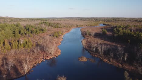 empuje en la vista del río drone rodeado de bosques y árboles en la hora dorada highlands04