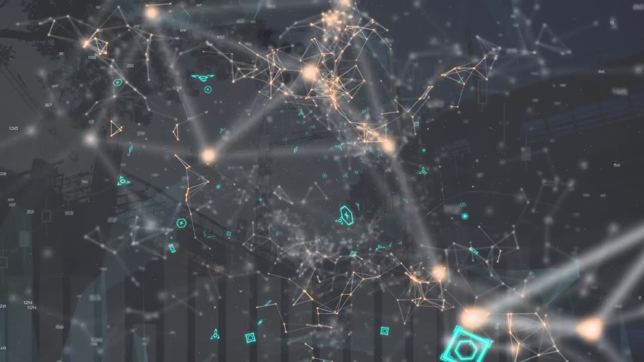 Animation of network of connections over qr code scanner on statistical data processing