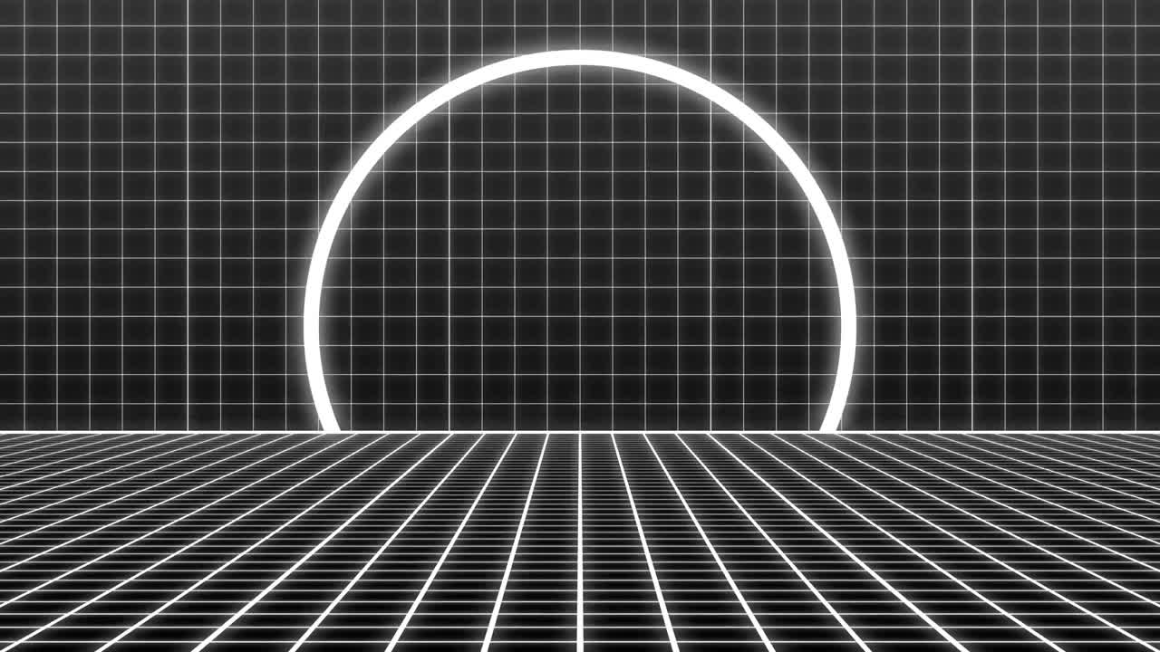 animación de cuadrados de neón blanco y círculo sobre fondo negro