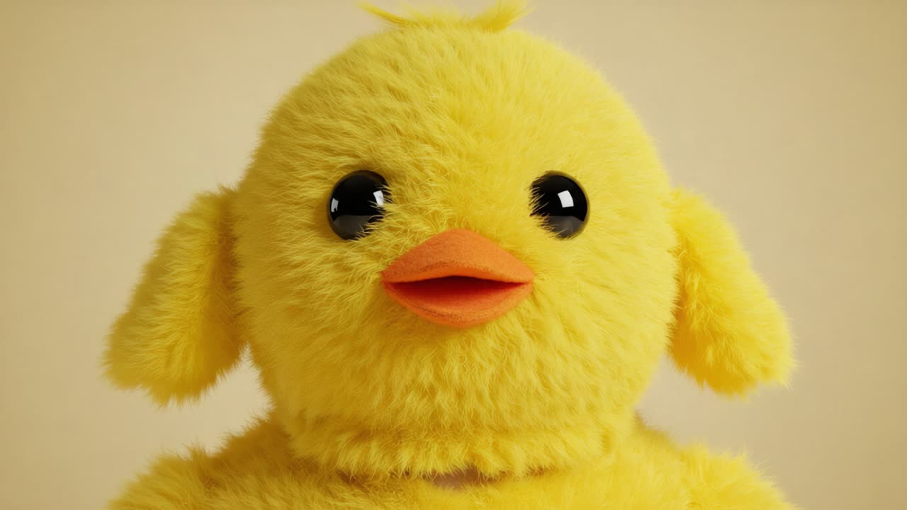 Adorable Animated Yellow Duck Character Featuring Soft Textures, Bright Colors, and Expressive Features Designed for Playful Engagement and Creative Imagination