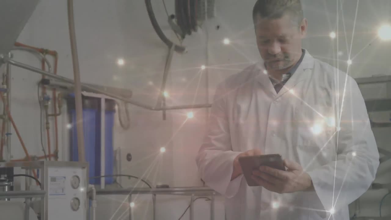 animación de un médico caucásico a través de una red de conexiones.