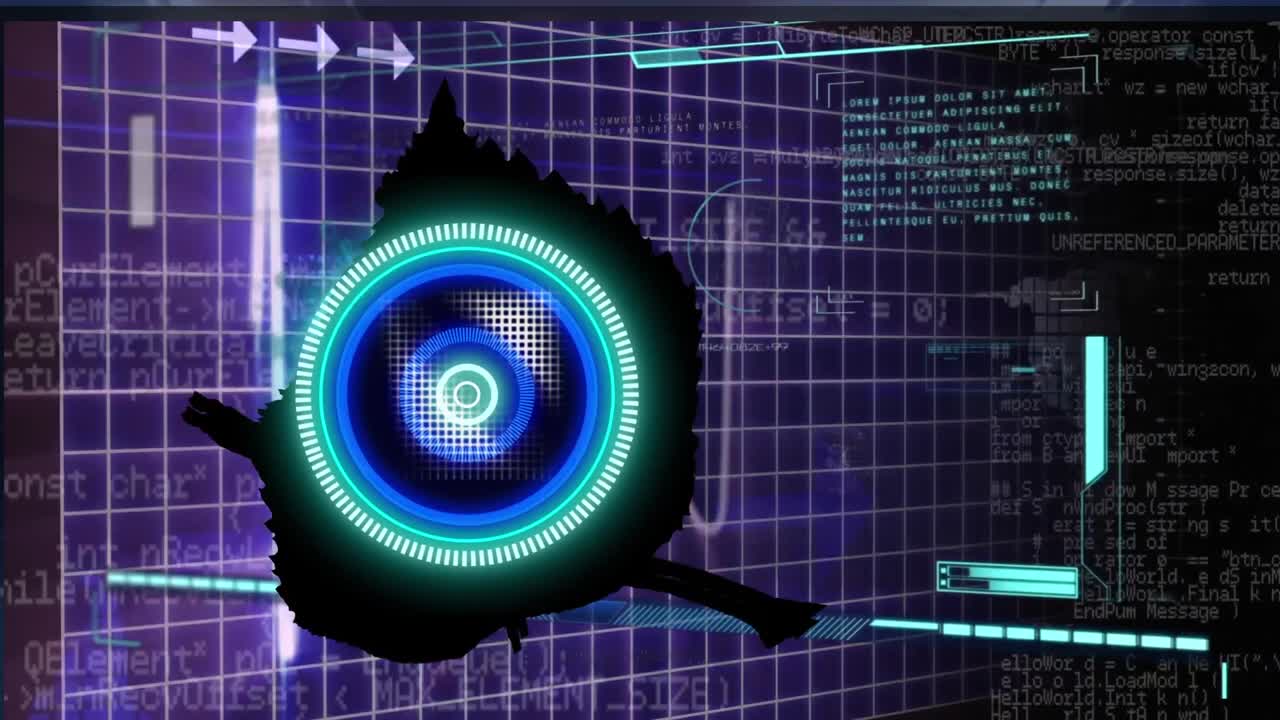 animación del escaneo del alcance y el procesamiento de datos sobre el mapa y la cuadrícula del mundo