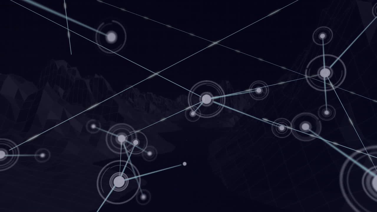 animación de redes de conexiones sobre montañas giratorias