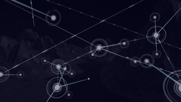 Animation of networks of connections over spinning mountains