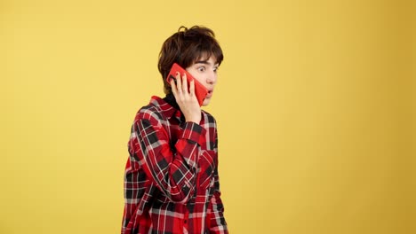 Surprised woman reacting to a phone call