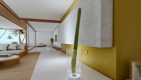 modern coastal interior with cactus decor and ocean view