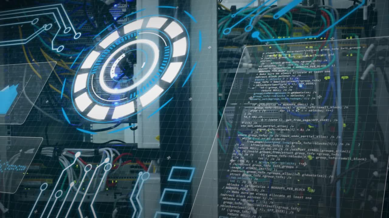 animazione dell'elaborazione dei dati tramite cavi informatici