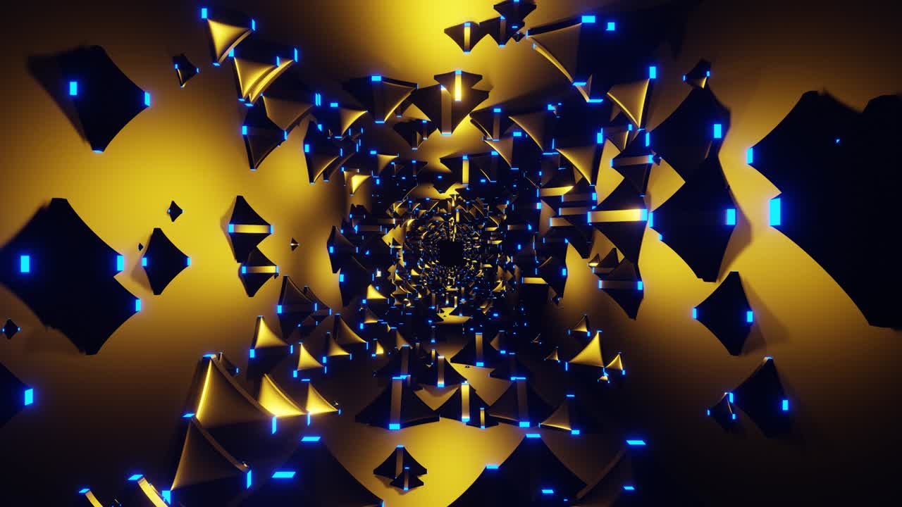 animación en 3d en 4k. interior abstracto de nave espacial de ciencia ficción con reflejos de luces de tubo de neón azul