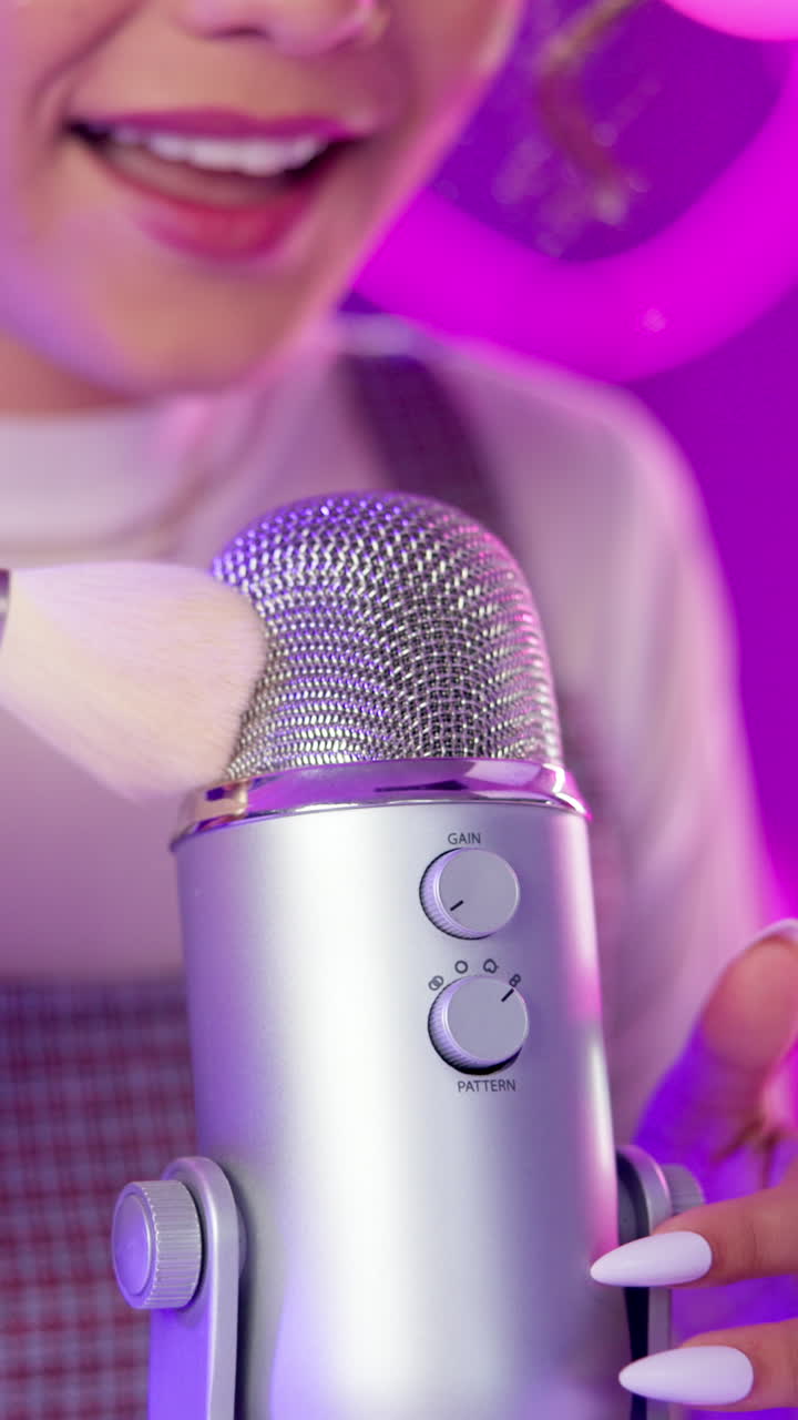 ASMR recording with a microphone and brush
