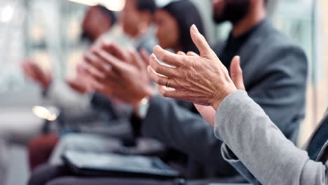 business people, hands and applause in workshop