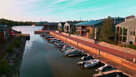 waterfront neighborhood with private pier for docking boat in helsinki, finland