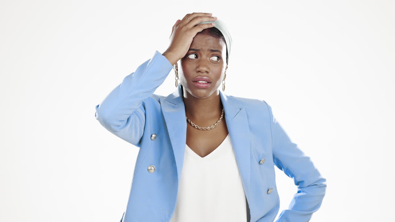 Confused, doubt and black woman with decision