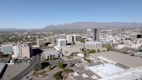 downtown tucson, arizona with drone video moving down