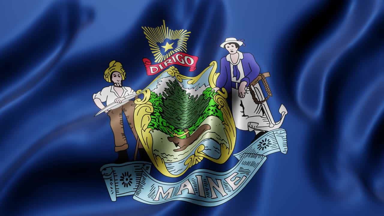 la bandera del estado de maine de los estados unidos ondeando