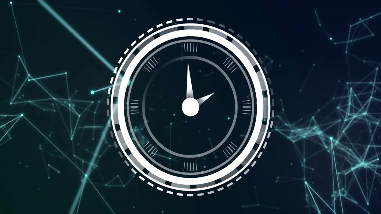 Network pulse causing circular dial forming, triangle hands rotating and sweep moving to show data