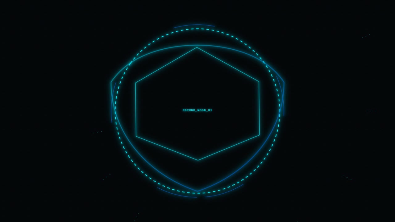 Futuristic Digital HUD Interface with Rotating Geometric Shapes