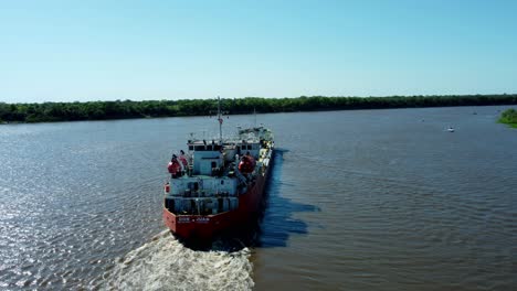 aerial view of an oil tanker ship in the paraguay river