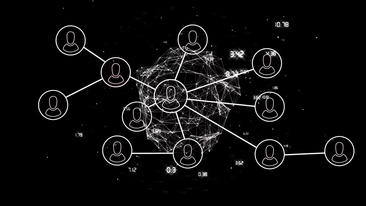 animación de la red de conexiones con los iconos de la gente en todo el mundo