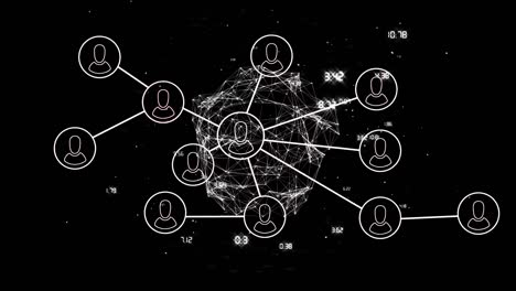 Animation-of-network-of-connections-with-people-icons-over-globe