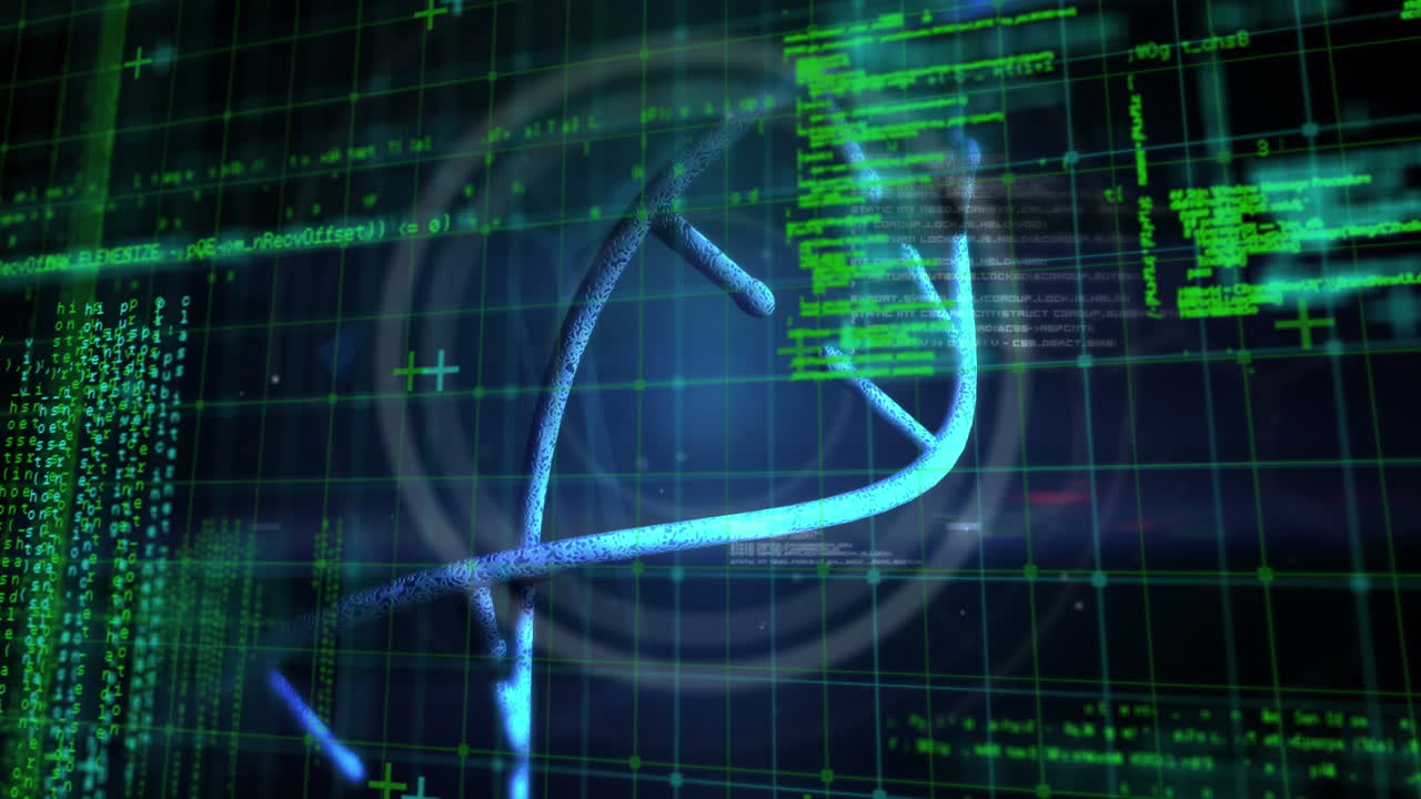 animación del procesamiento de datos científicos sobre un fondo oscuro