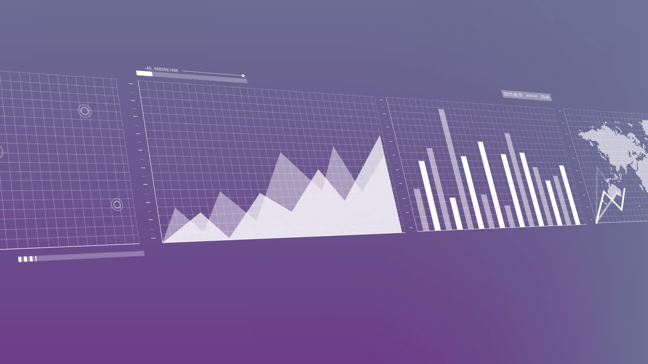 animación del procesamiento de datos financieros con estadísticas