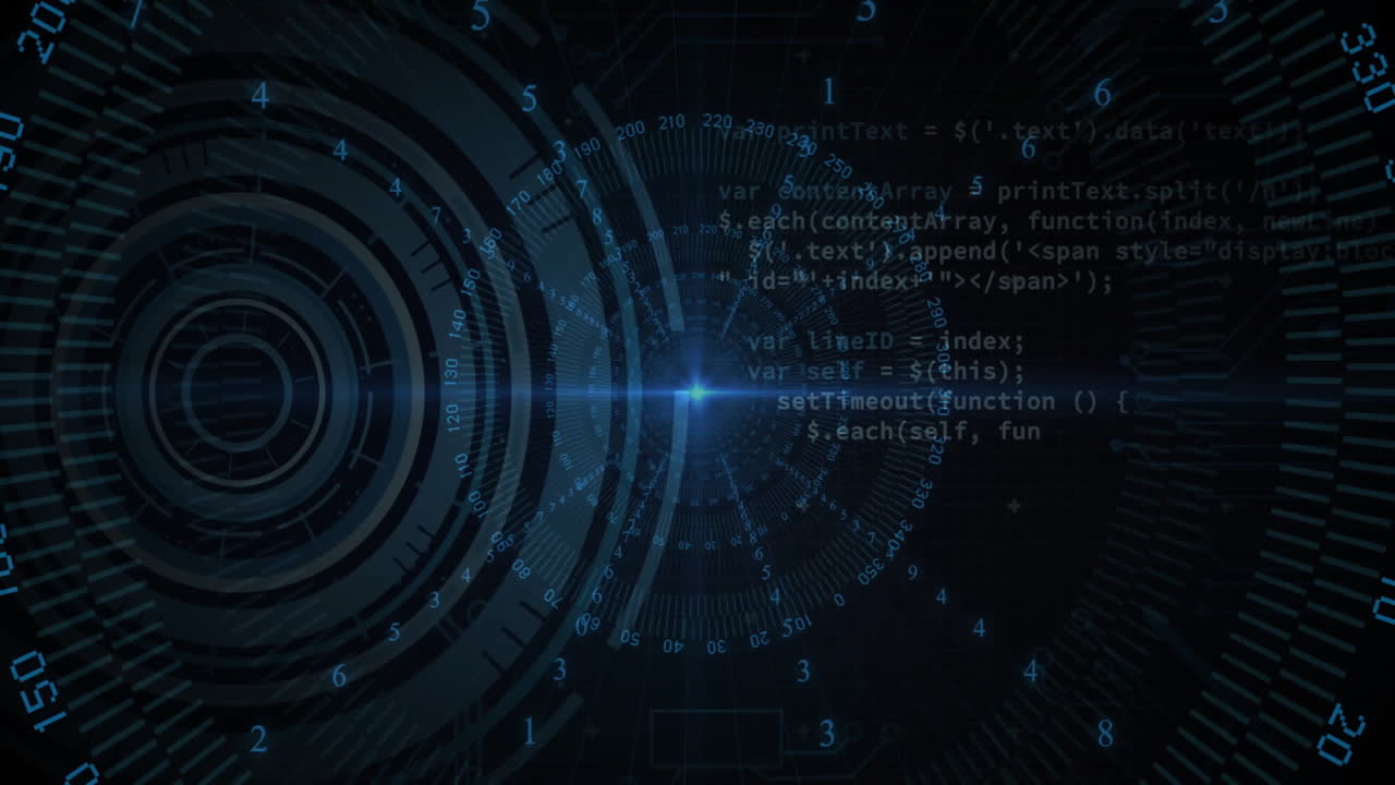 Animation of data processing over scope scanning on black background