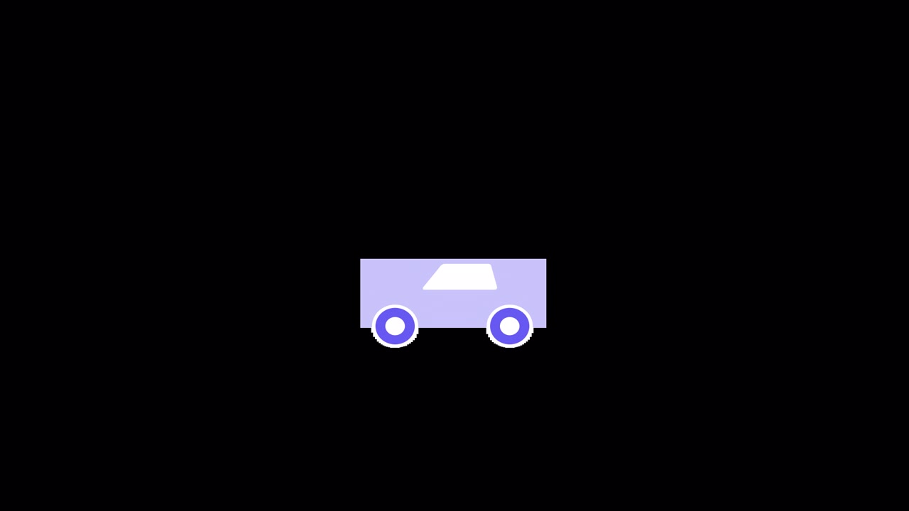 Minimalistisk animeret bilikon på sort baggrund