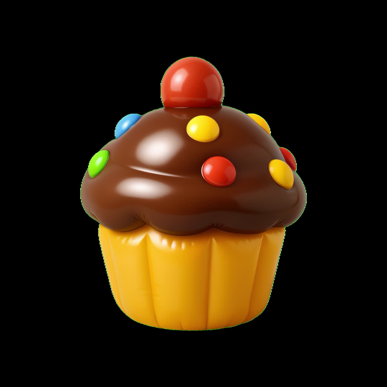 Risorsa isolata di animazione di cupcake colorato con glassa al cioccolato, video 4K trasparente, alpha