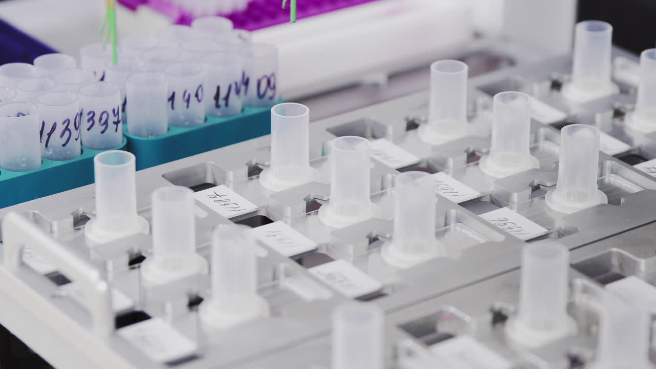 en el centro médico en el laboratorio, el robot realiza automáticamente el análisis para determinar las células cancerosas en las muestras de los pacientes