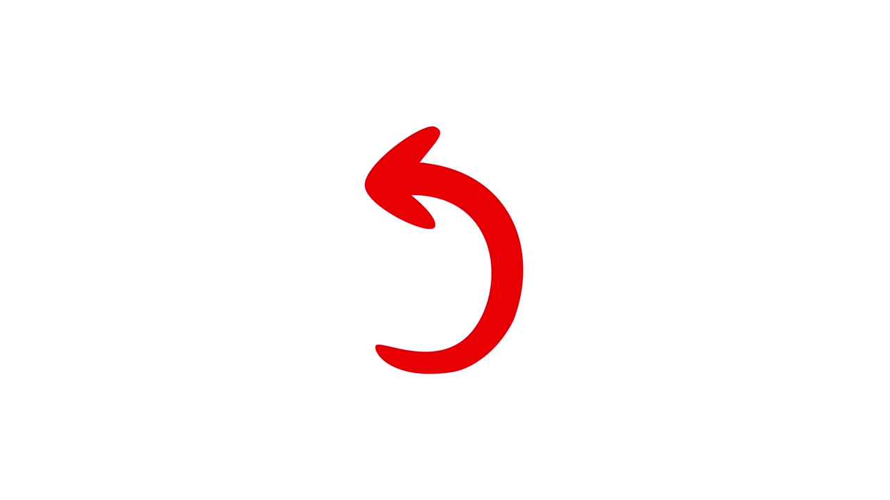 Freccia rossa curva animata che si disegna e scompare