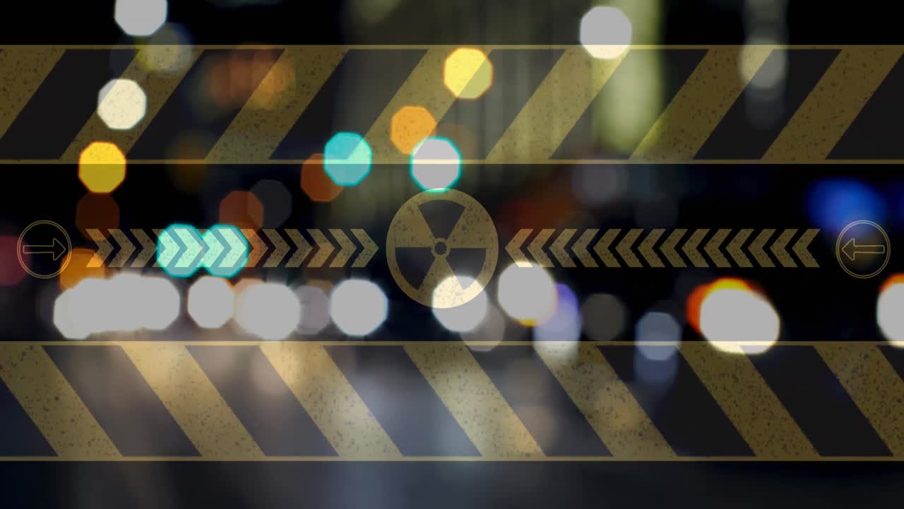 도시 풍경 위의 핵 기호의 애니메이션