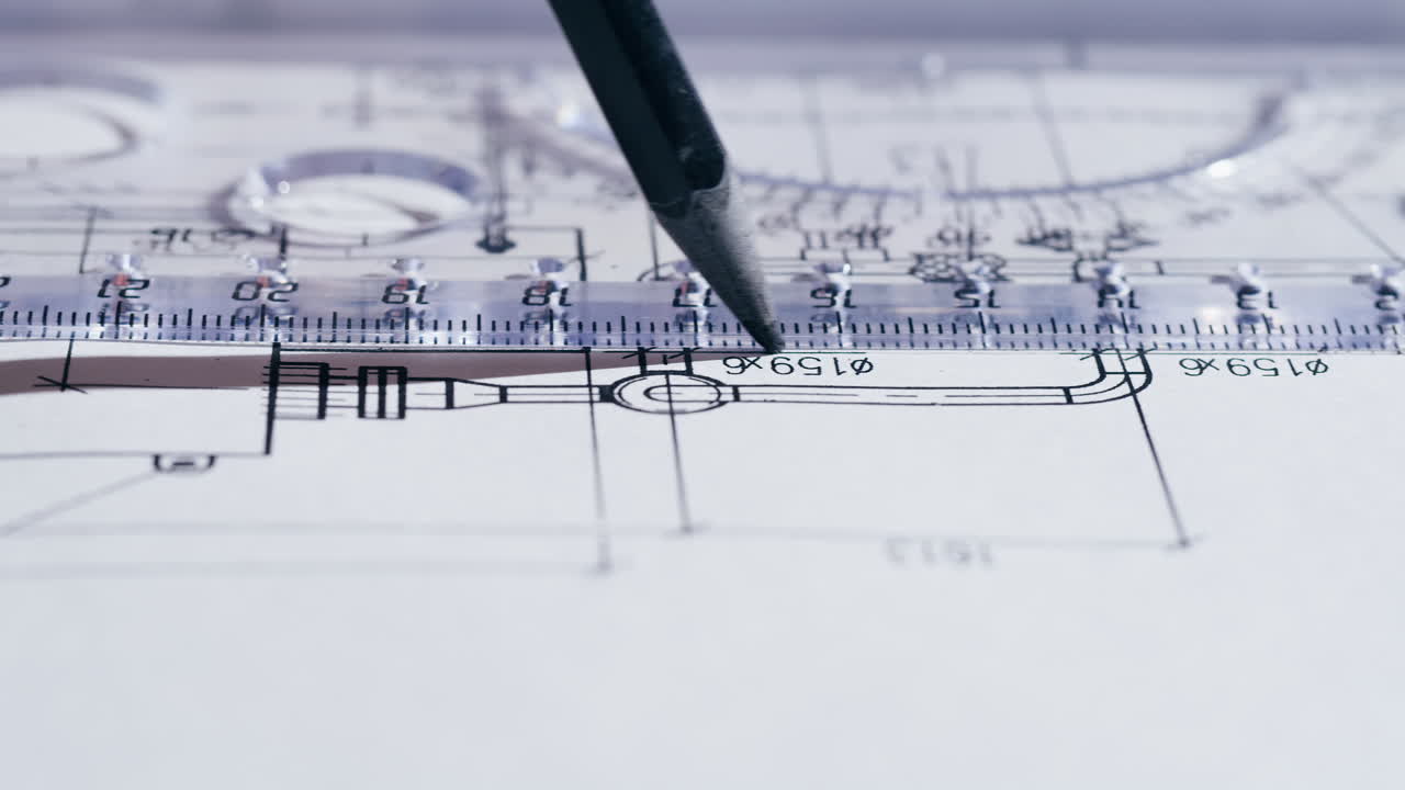 Pencil and Ruler on Technical Drawing