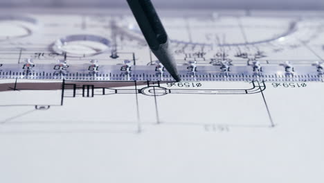 pencil and ruler on technical drawing