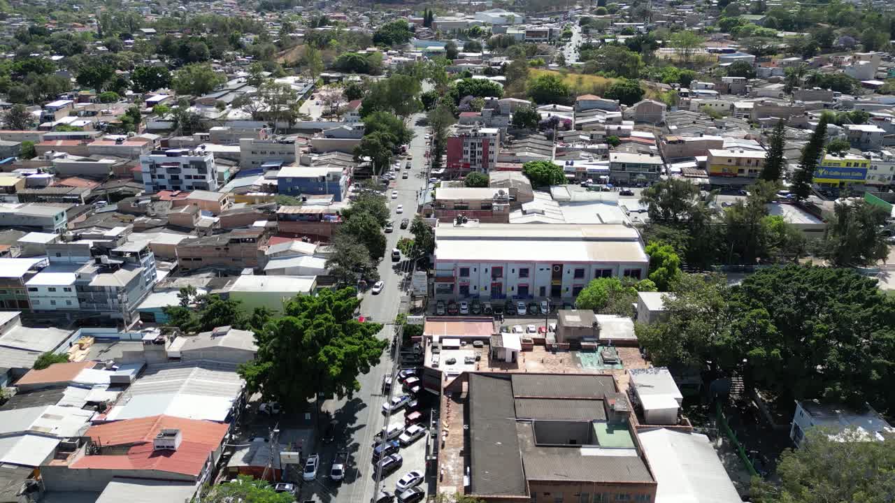 Aerial view of old urban area of ​​Tegucigalpa, neighborhoods in commercial zone