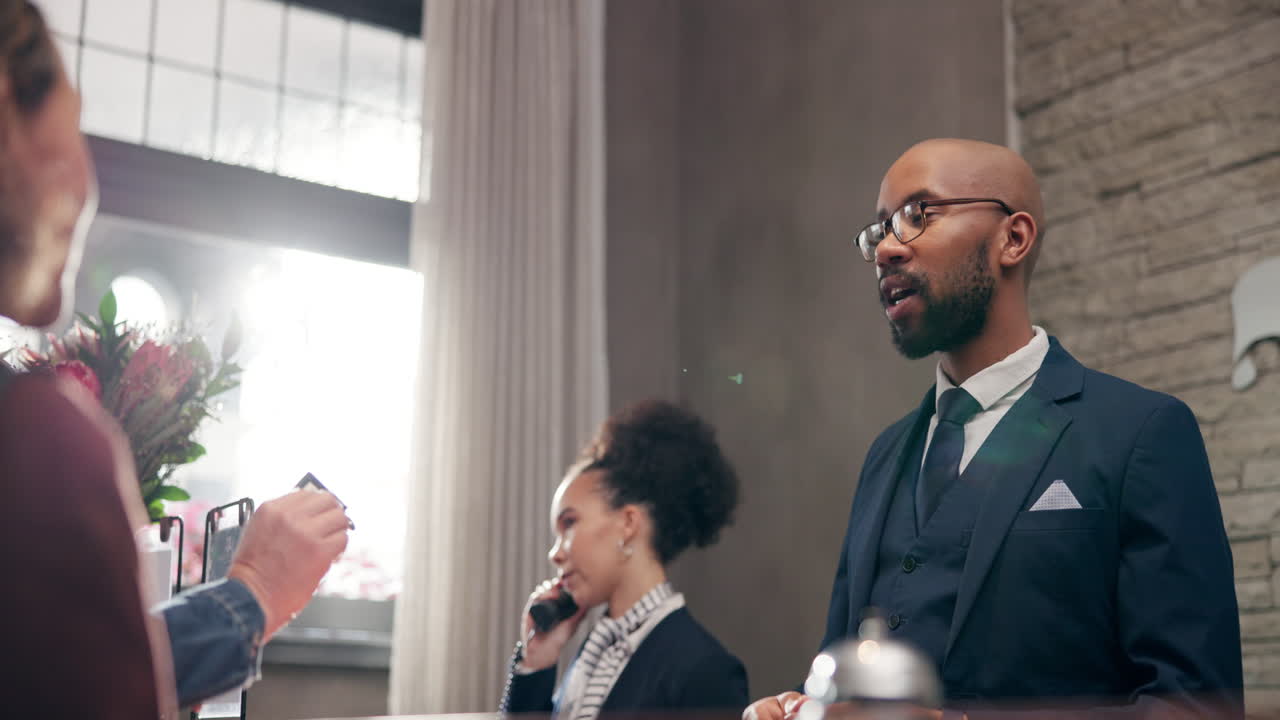 Hotel Reception with Staff and Guests