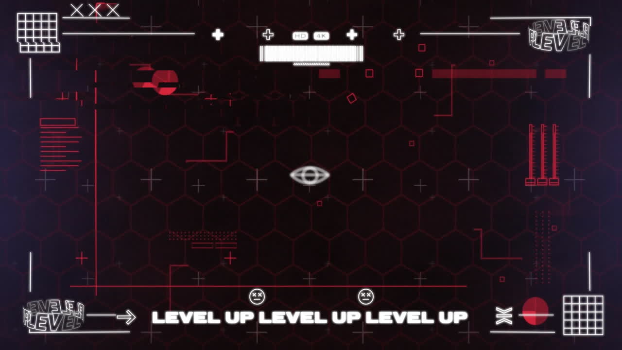 디지털 데이터 처리 및 레벨 업 텍스트의 애니메이션