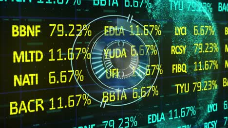 animación de cerradura de caja fuerte giratoria con procesamiento de datos financieros en la interfaz