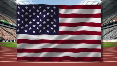 composition of waving american flag over stadium