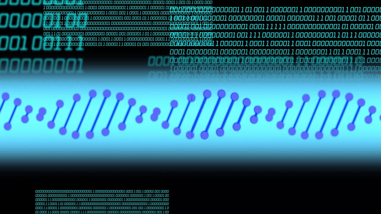 animación de la cadena de adn sobre el procesamiento de datos en fondo negro