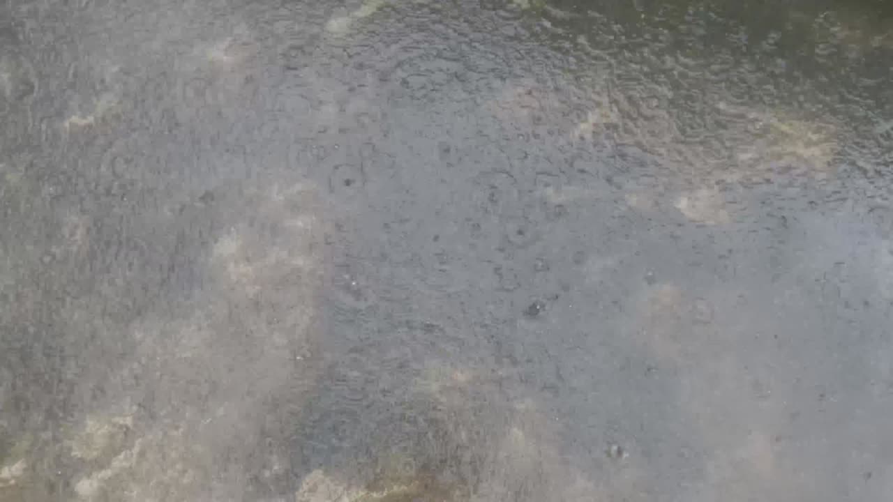 Monsoon rain falling on roof building. Torrential Summer rainy season. Nature background.  Low angle View. Full Frame. Stock Footage.