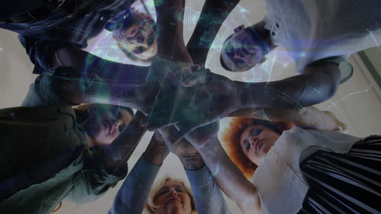 Animation of globe over diverse business people in office