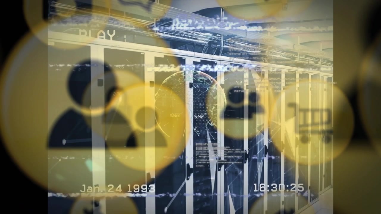 Animation of interference with icons and data processing over server room