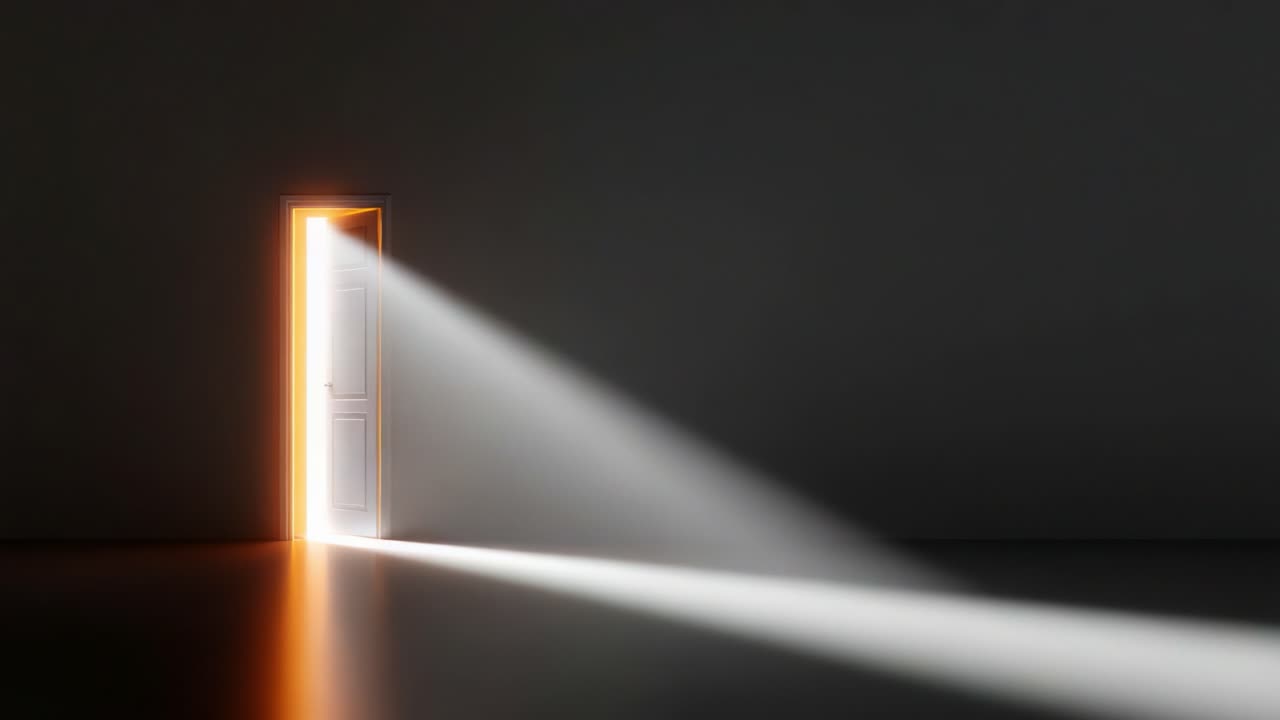 A Glimpse of Light from an Open Door, Symbolizing Hope, Opportunity, and New Beginnings in a Dark Room