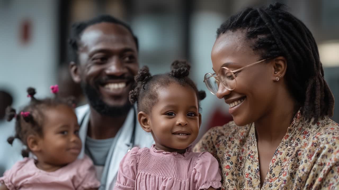 A Heartwarming Family Moment: Parents Joyfully Enjoying Time with Their Adorable Daughters, Sharing Laughter and Love in a Cozy Atmosphere