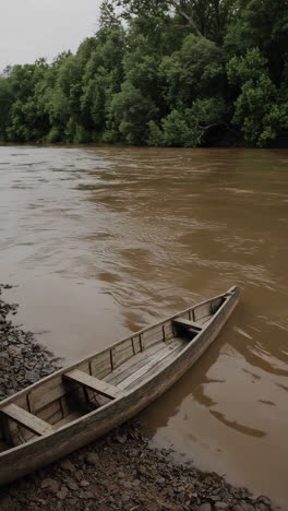 wooden boat on a brown river bank