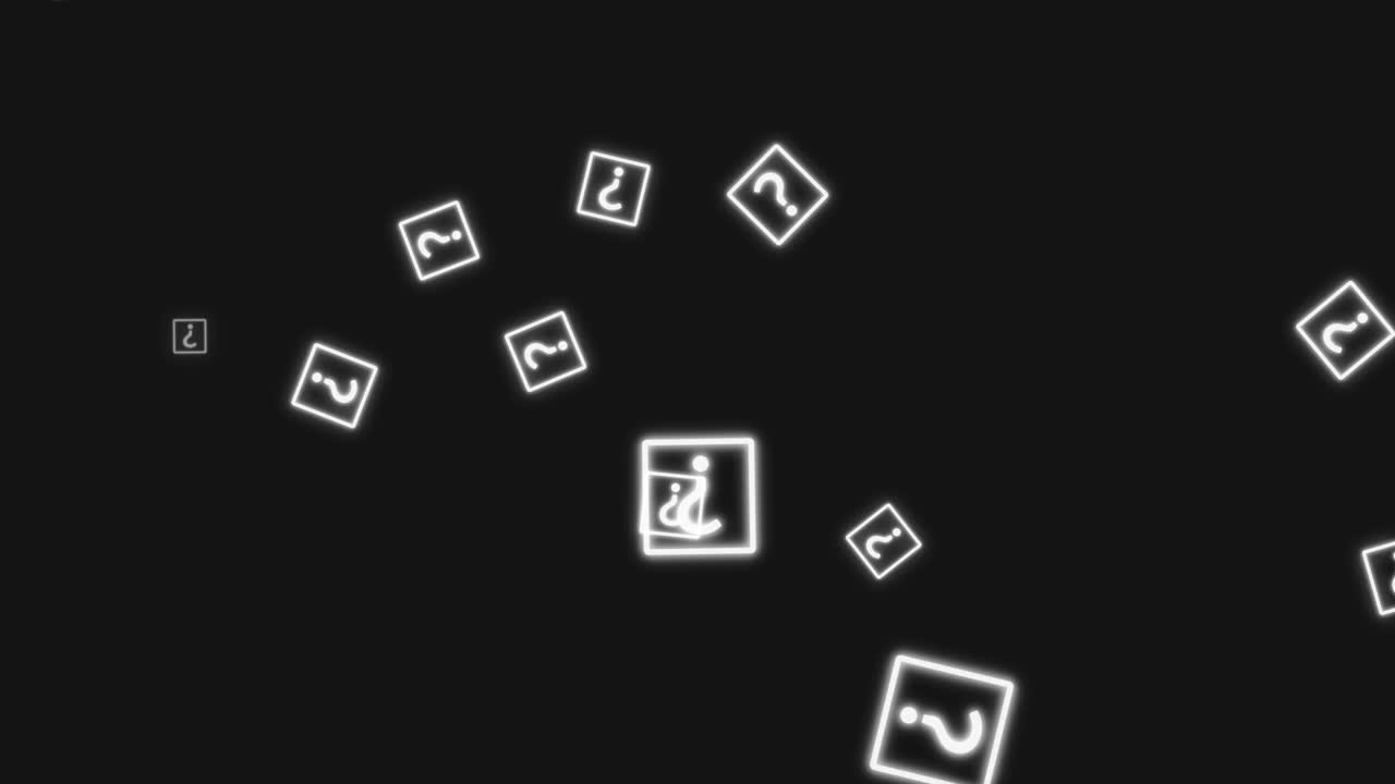 Glowing Question Mark Icons Floating on Black Background