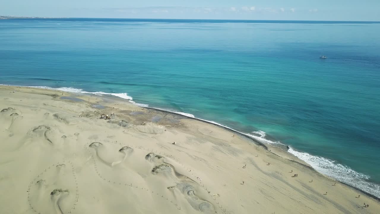 Aerial View of Beach with Sand Dunes and Turquoise Ocean