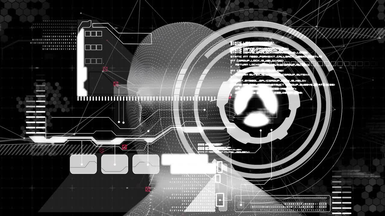 디지털 인간 머리와 연결 네트워크를 통해 스 ⁇  스캐닝과 데이터 처리의 애니메이션