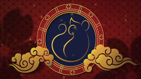 animation of mouse symbol in circle over chinese pattern on red background