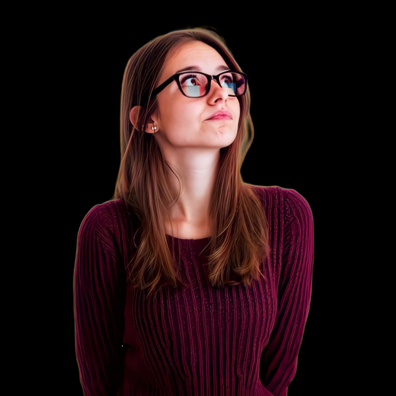 Woman with glasses animation isolated asset, transparent 4K video, alpha channel, ProRes 4444